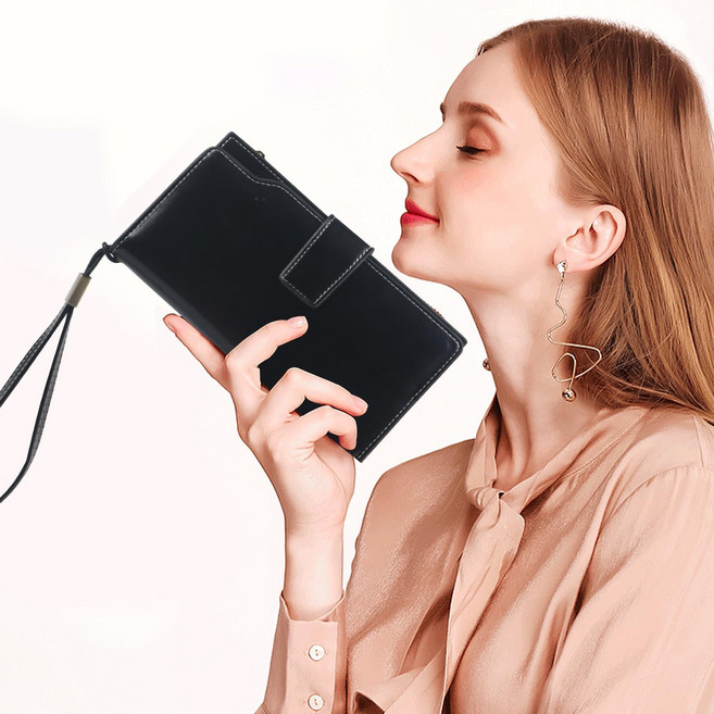 RFID차단 대용량 장지갑 손목끈 클러치백 가죽질 남녀공용 카드동전지폐수납