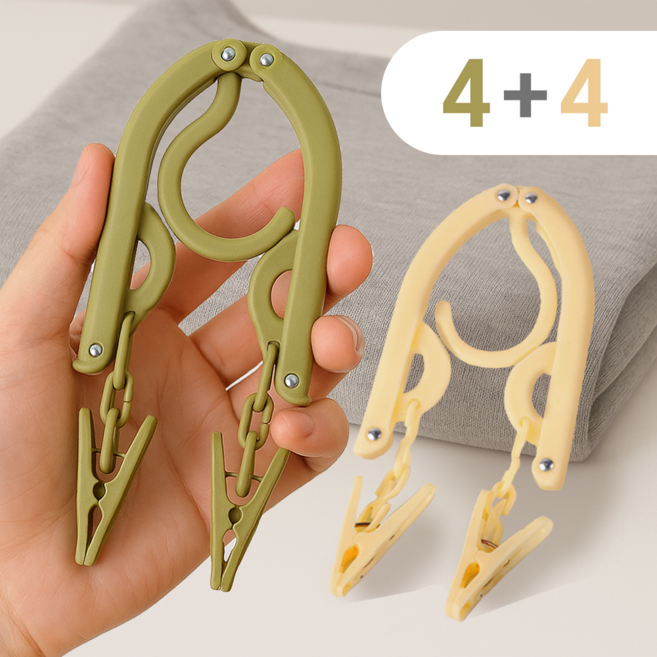 라모네트 여행용 한 손 사이즈 접이식 집게 옷걸이, 8개, 그린+베이지