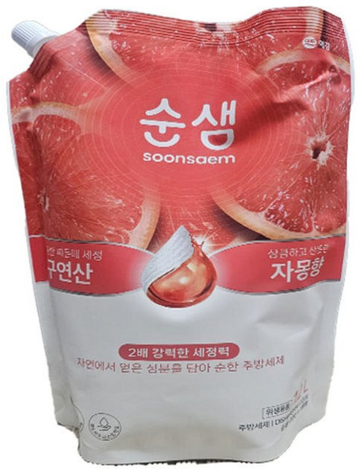 애경산업 순샘 구연산 자몽 주방세제 리필, 1.2L, 4개