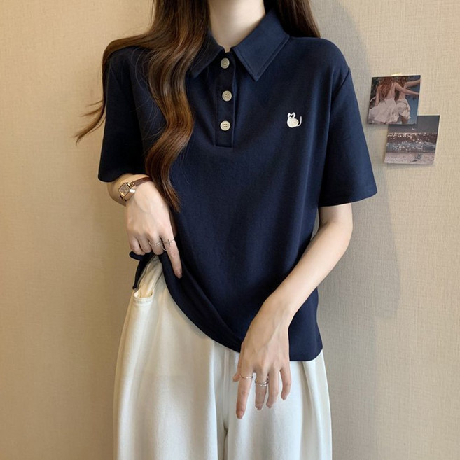 드마엘 키아나 여성 카라 자수 티셔츠 (4color)+델로나