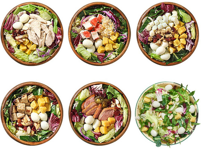 포켓샐러드 뜯어서 바로 먹는 샐러드 베스트 6팩(닭가슴살+크래미+치즈+숯불갈비+훈제오리+그린), 235g, 6개