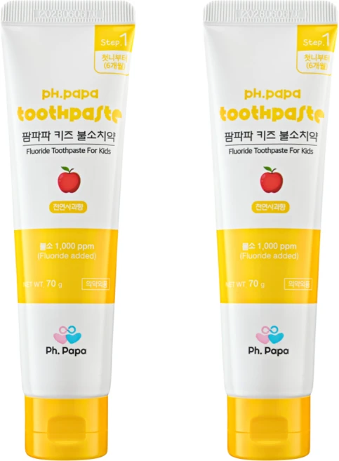 팜파파 키즈 불소 치약 스텝1 천연사과향, 70g, 2개 - 쿠팡