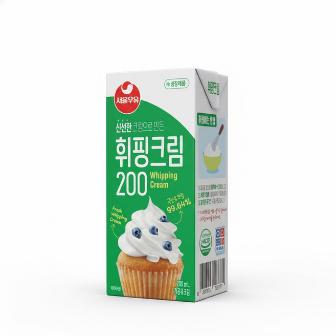 서울우유 휘핑크림 (아이스박스포함) 무가당 베이킹 생크림, 200ml, 1개