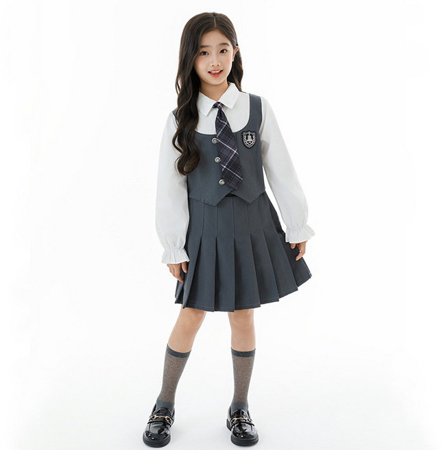 삐삐네옷가게 여아 셔츠 베스트 주름 스커트 투피스 세트