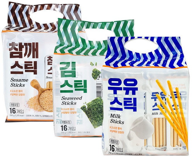 키즈웰 스틱과자 3종 혼합, 48개, 우유스틱1개,김스틱1개,참깨스틱1개