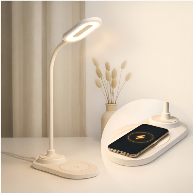 모자이코 무선충전 LED 터치식 3단 밝기조절 스탠드, 화이트