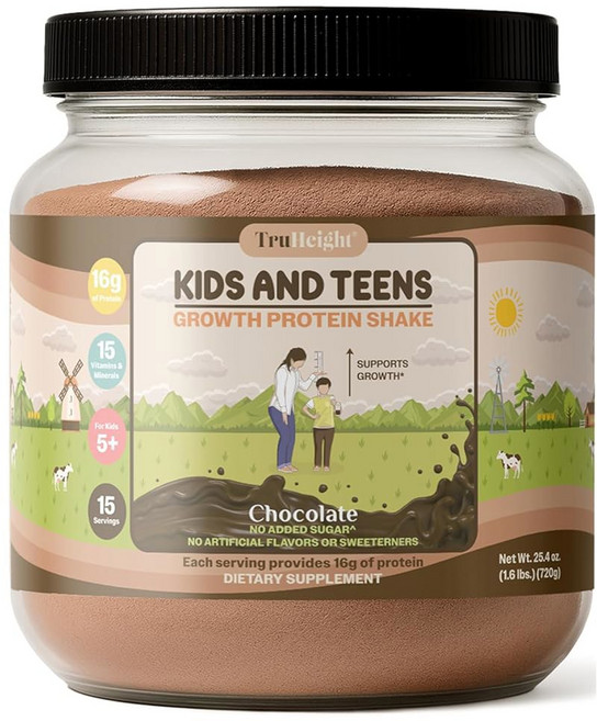 트루하이트 성장 단백질 쉐이크(초콜릿 밀크 맛 유청) 자연스러운 성장과 발달을 위한 키 큰 - 및 청소년용, Chocolate Milk, Pack of 1, 720g