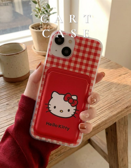 에이씨엠 산리오 헬로키티 핸드폰 맥세이프 카드케이스 카드지갑 카드수납 교통카드지갑, 1개, 레드