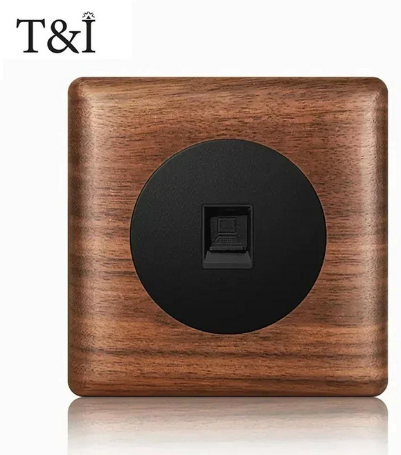 나무 제어 전등 스위치 영국 빈티지 황동 콘센트 파란색 표시기, 16. computer socket, 1개