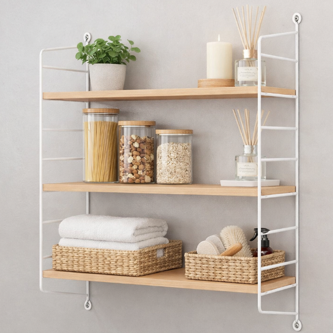 마벨인홈 공간활용 벽걸이 인테리어 선반, 원목, 3단