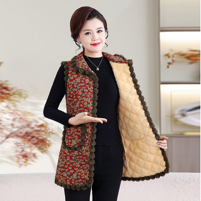 빅사이즈 조끼할머니 누빔조끼 꽃무늬 누빔 김장 조끼 레트로 플라워 누빔조끼여성