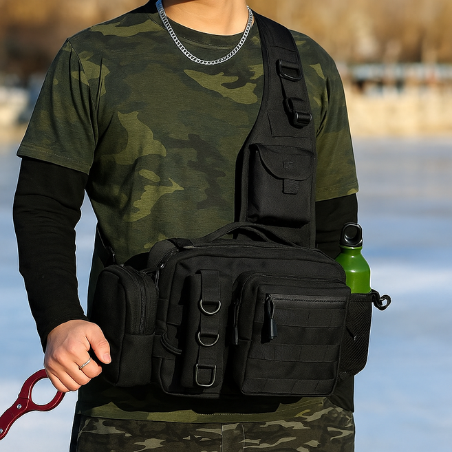 키넬 낚시가방 전술 대용량 방수 다용도 수납 캠핑 아웃도어 백팩, 블랙