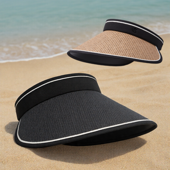 넓은창 썬캡 라탄 썬바이저 블랙 베이지 2개 SET