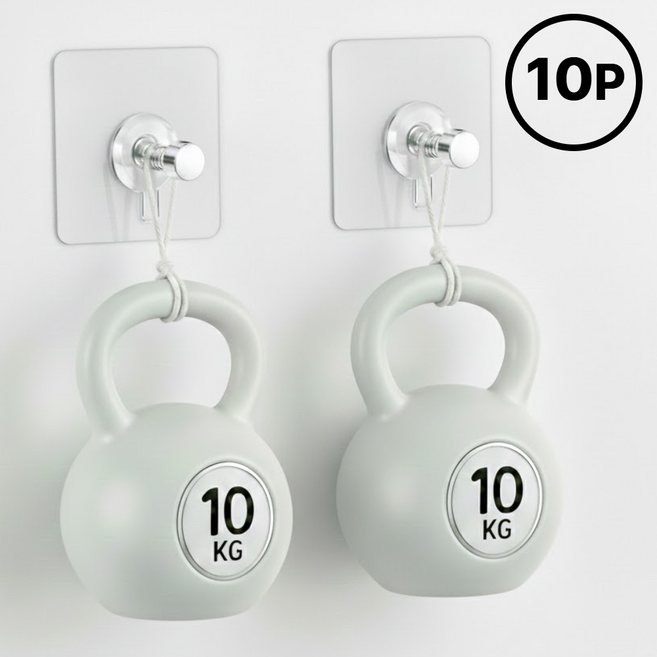 라코비 튼튼한 무타공 접착식 액자 시계 걸이, 투명, 10개