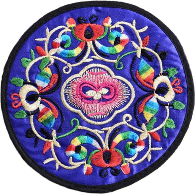 中國風圓形刺繡杯墊, 藍色, 1套
