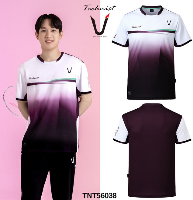 테크니스트 배드민턴 남성 여성 티셔츠 반팔 상의 화이트 퍼플 TNT56038 경기복