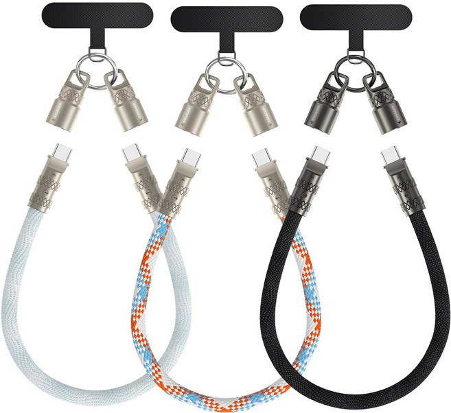 Essager 핸드폰 목걸이 스트랩 케이블 2 in 1 60W USB C타입 고속 충전 케이블 2개입, 2개, 레드블루, 0.3m