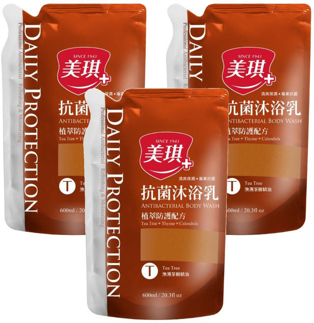 美琪 抗菌沐浴乳補充包 茶樹, 600ml, 3包