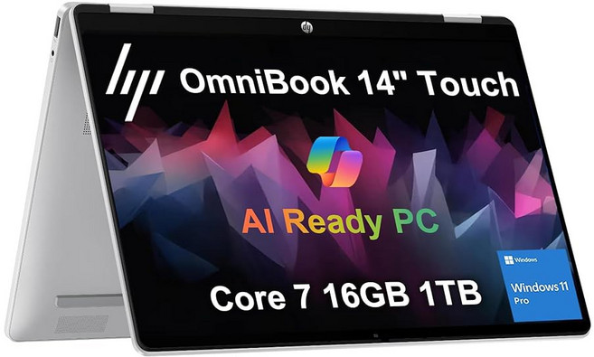 2025 HP 옴니북 5 플립(차세대 파빌리온 x360) 투인원 터치스크린 AI PC 노트북(14인치 FHD+ 인텔 10코어 7 150U(> i7 1355U) 16GB DDR5, 1TB SSD