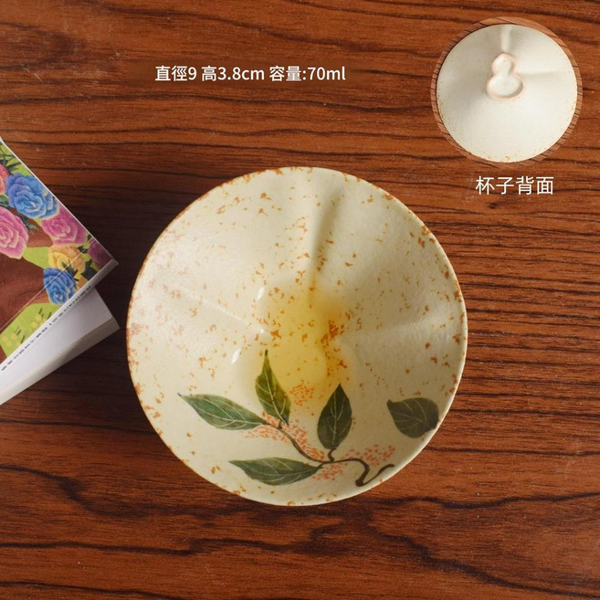 小青柑手繪陶瓷茶杯 小青柑福祿杯 - 手繪小雛菊, 火石紅福祿杯 - 手繪桂花, 1個