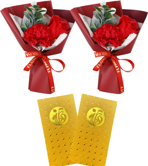 미니 카네이션 꽃다발 + 골드 용돈봉투 세트, 레드꽃 2P+봉투 2P, 1개