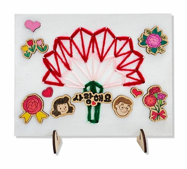 털실 카네이션 우드 액자 만들기 1인세트 어버이날 스승의날 diy 키트 교구 단체 부모님 선물 선생님선물, 단품