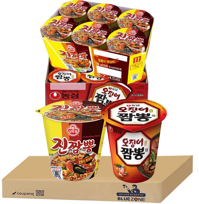 블루존 오징어짬뽕 소컵라면 67g (6입)+진짬뽕 소컵라면 75g (6입)