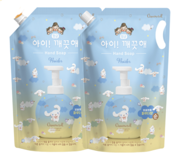 아이깨끗해 시나모롤 핸드워시 파우더향 리필, 1.8L, 2개