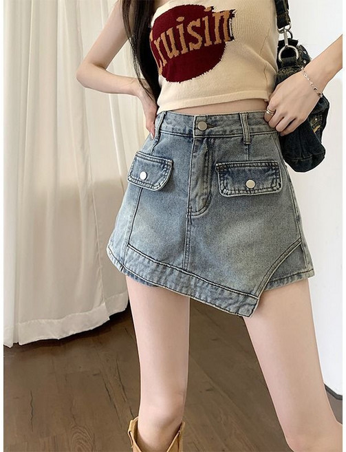 DIU 新款不規則牛仔半身裙女夏季高腰顯瘦設計感包臀短褲裙子