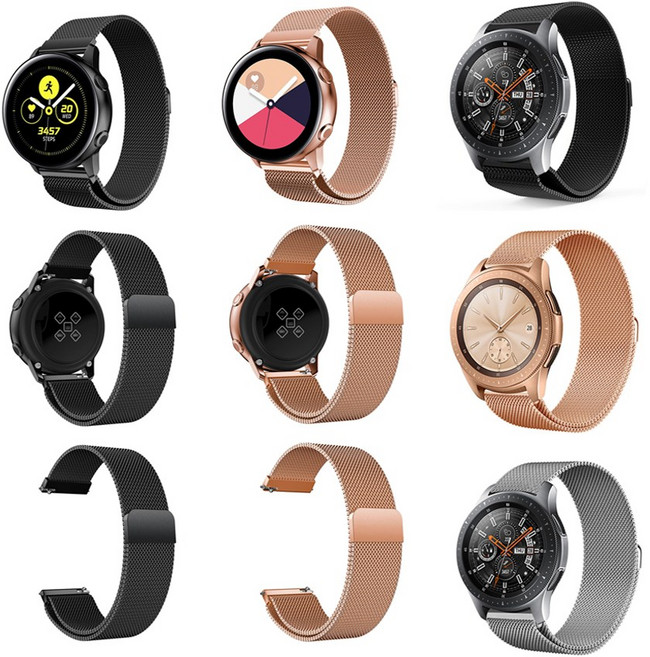 삼성 갤럭시3 액티브 기어S2 S3 42/46/40/44/41/45mm 호환 메탈 자석 매쉬 스트랩 밴드 시계줄 줄질, 자석메탈시계줄(22MM), 블랙