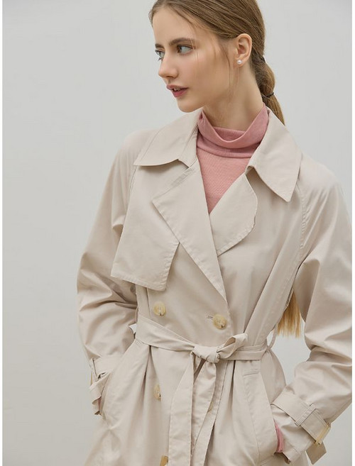 쉬즈미스 코튼 블렌드 베이직 하프 트렌치 코트 택가격 398000원