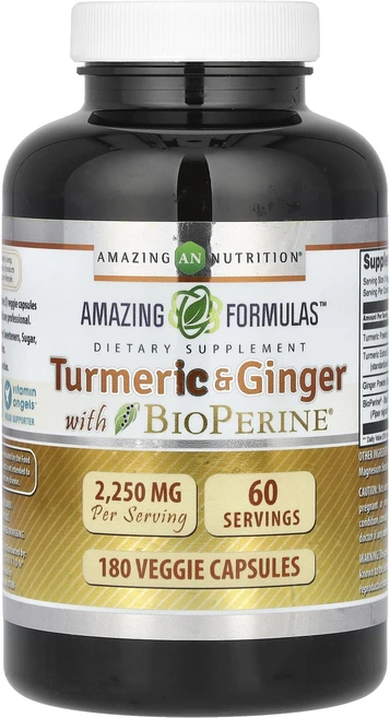 Amazing Nutrition 강황 및 생강 Bioperine 함유 750mg 베지 캡슐 180정, AmazingNutrition강황및생강Bioperine, 1개 - 쿠팡