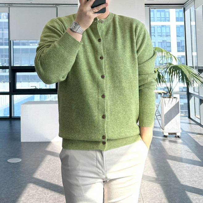 룩플레인 울 원단 세련된 라운드 니트 가디건 10color