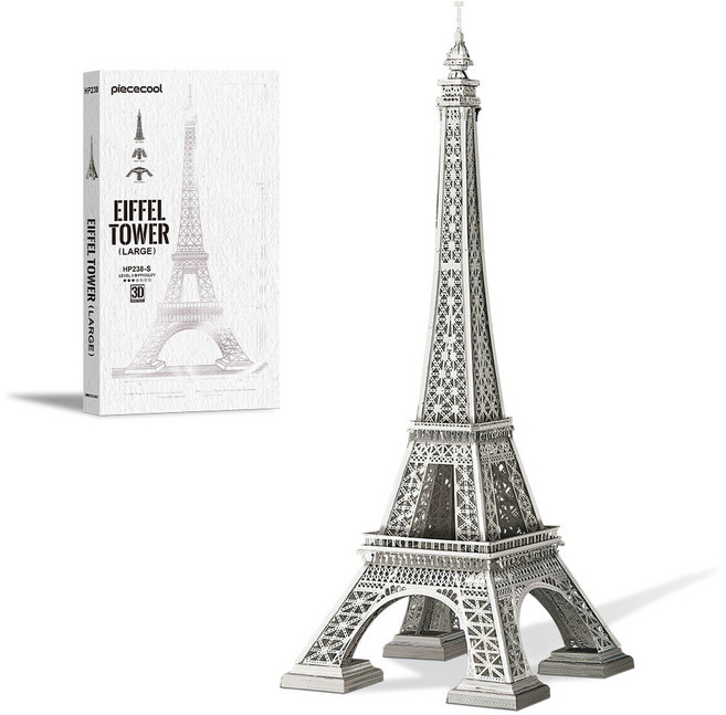 피스쿨 3D 메탈 퍼즐 파리 에펠탑 대형 랜드마크 모형 DIY 조립 키트, 실버, 1개, 96피스