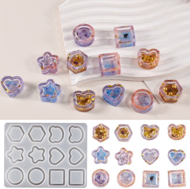 리리아트 레진아트 곰돌이 별 원형 하트 사각 6종 미니 쉐이커 몰드, 1개