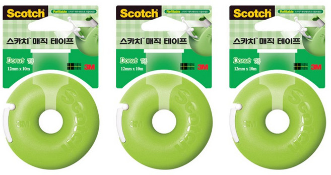 3M 스카치 매직테이프 도넛디스펜서 도넛테이프 / 스카치테이프 매직테이프 반투명테이프 도넛스카치테이프, 3개, 멜론