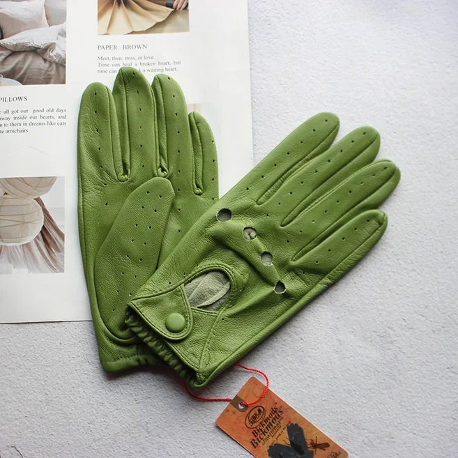 여름 운전 가죽 장갑 의 얇은 양피 안감이 없는 속이 빈 모든 손가락 오토바이 타기, 02 8 1/2, 04 grn