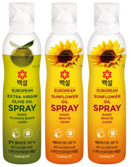 백설 유러피안 해바라기유 스프레이 x2 + 유러피안 엑스트라버진 올리브유 스프레이, 1세트