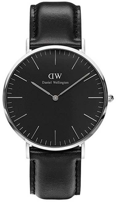 Daniel Wellington DW 爵士黑真皮皮革錶