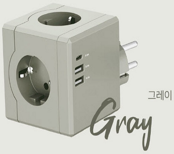 에코너-MT01 큐브멀티탭 플러그형 4000W 콘센트3구(C타입1+A타입2), 1개, 그레이, 8.3cm