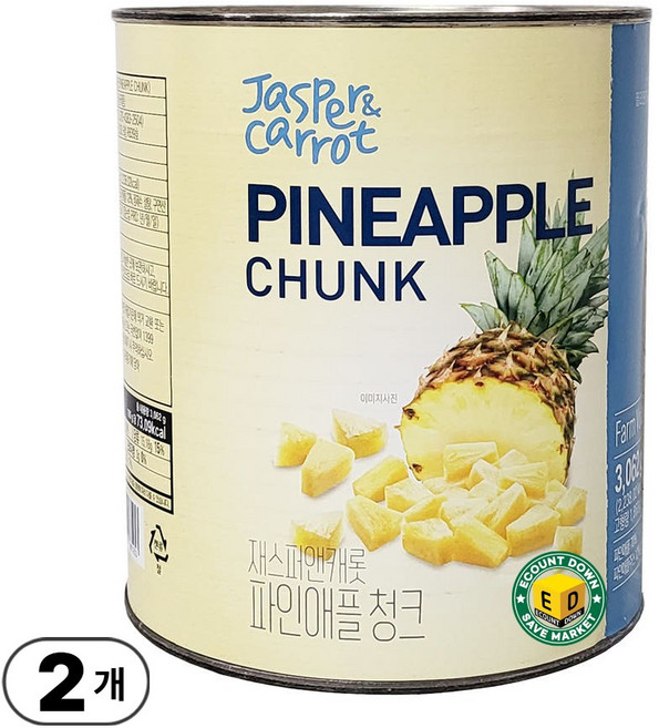 제스퍼앤캐롯 업소용 대용량 파인애플 청크, 2개, 3kg