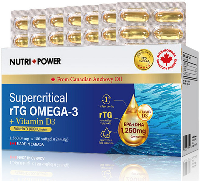 뉴트리파워 캐나다산 알티지 오메가3 EPA DHA 1250 비타민D3, 1개, 180정