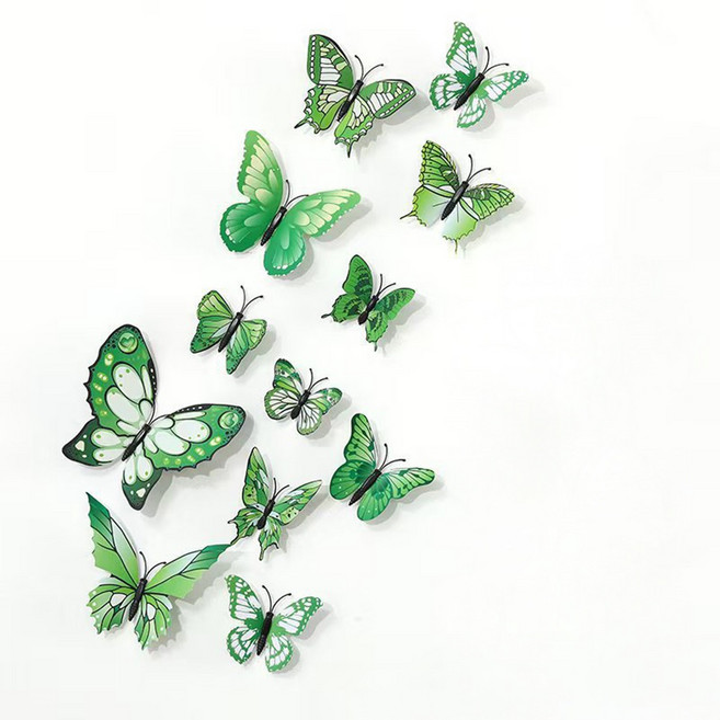 미즈코스 2set 12p 자석부착 입체 나비 포인트 스티커 3d 벽지 데코 아이방 벽장식, 그린
