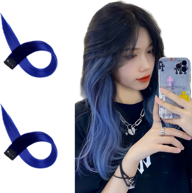 글로리유 투톤 그라데이션 컬러 헤어피스, 2개, 블루