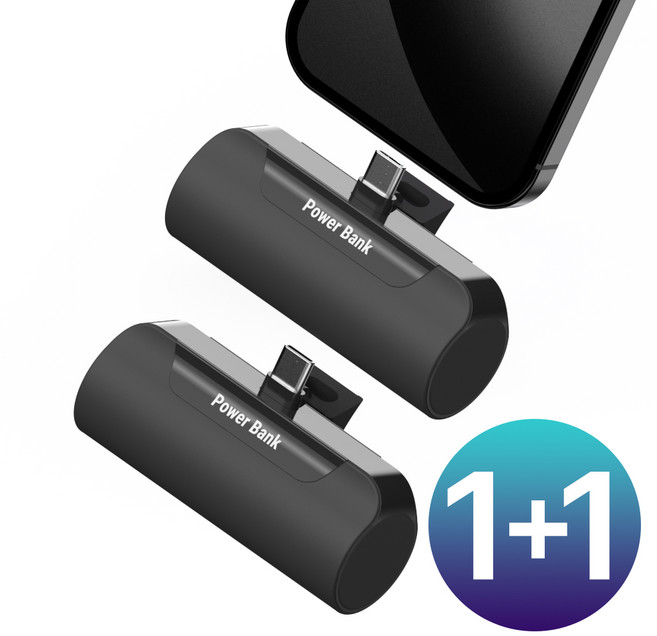 1+1 프리미엄 도킹형 일체형 미니 보조배터리 5000mAh, C타입(갤럭시), 블랙2개