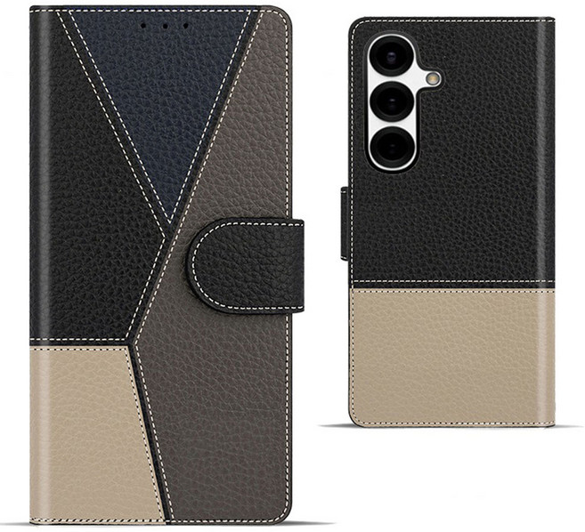 갤럭시버디4 A166 - 큐비크 천연소가죽 패턴 다이어리 카드수납 3장 지폐수납 핸드폰케이스