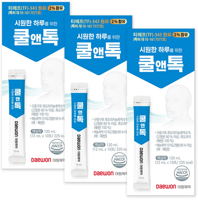 대원 제약 쿨앤톡 시원한 하루를 위한 흑도라지 콜 구증구포 배농축액 생강 특허원료 목편한 목건강, 3개, 120ml