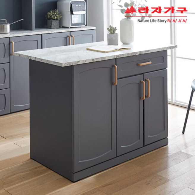 [라자가구] 비바 고메 1200 아일랜드식탁 홈바 수납형 LNK014, 색상:그레이+오크