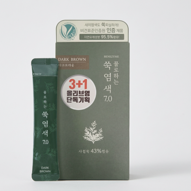베네자임 물로하는 쑥염색 7.0 다크브라운, 1개