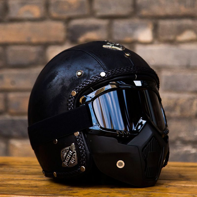 빈티지 할리 오토바이 헬멧 스쿠터 하프 가죽 레트로 클래식 고글 반모 소두핏 경량, H